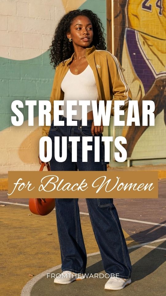 a Black woman in a streetwear outfit with a white top, a mustard jacket, white sneakers and jeans