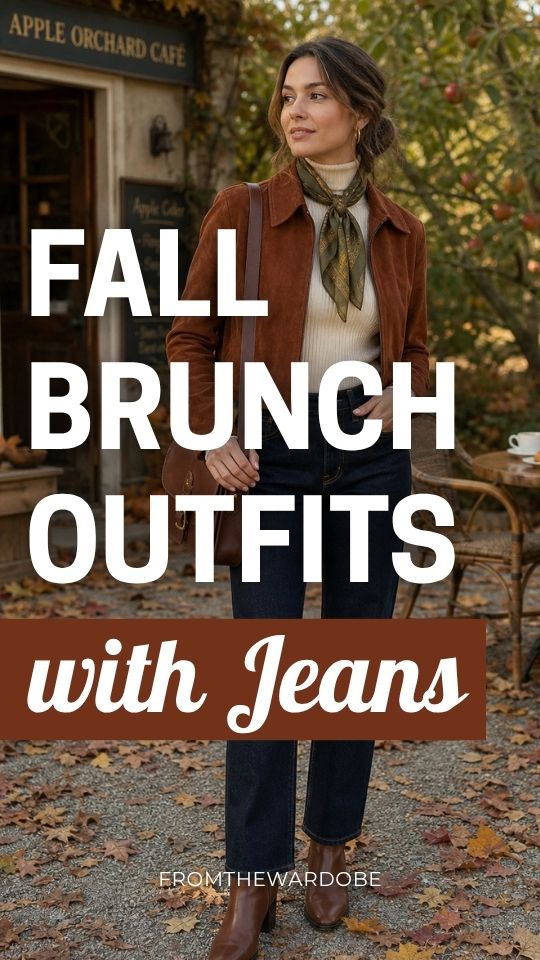 a woman in a fall brunch outfit with jeans