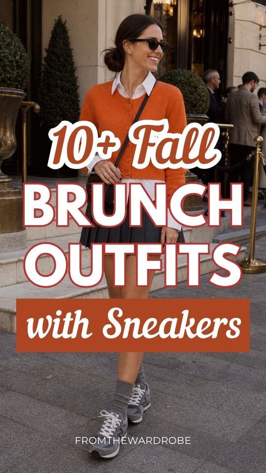 a woman in a fall brunch outfit with sneakers