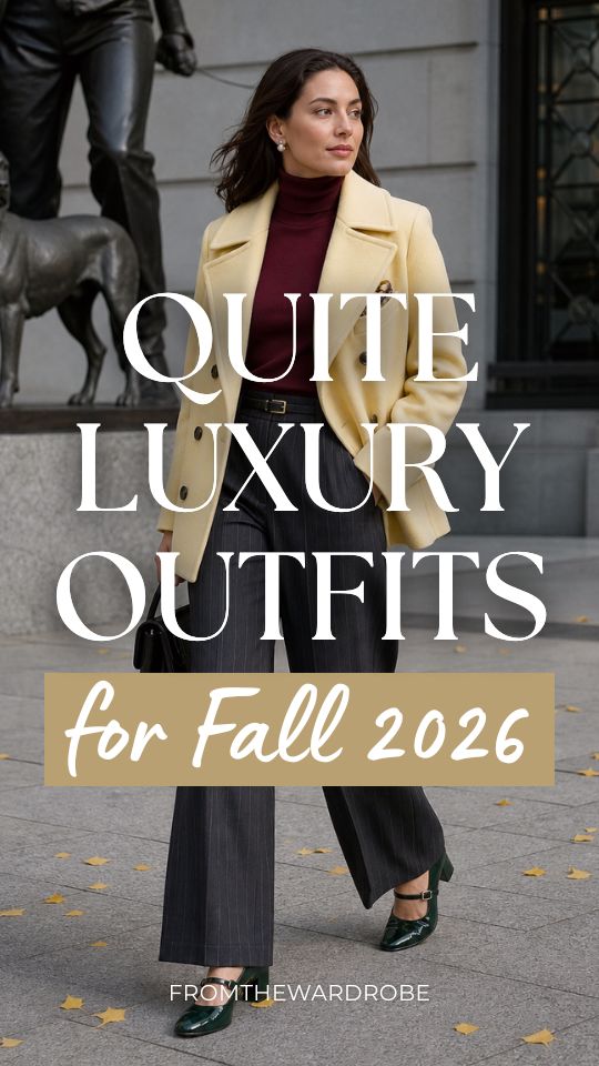 a woman in a quite luxury outfit for fall with a fitted top, a coat and pants