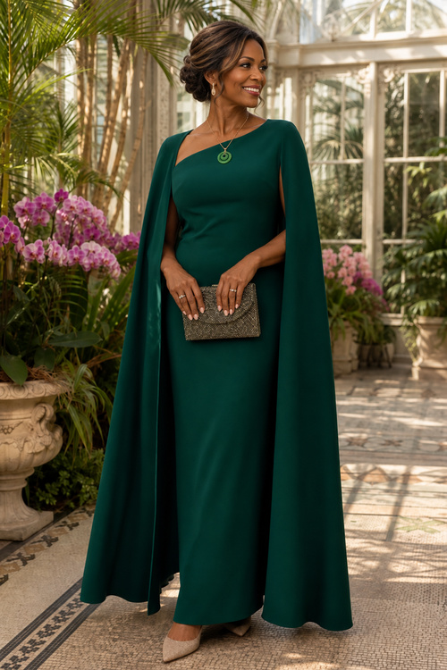 Black woman in an emerald green cape gown